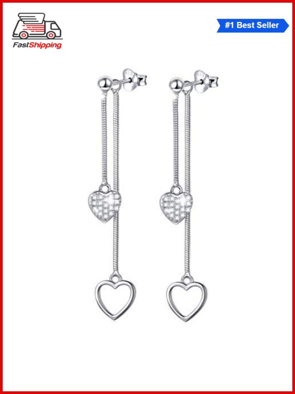 ✨ Sterling Silver Heart Dangle Drop Earrings for Women Jewelry Gift